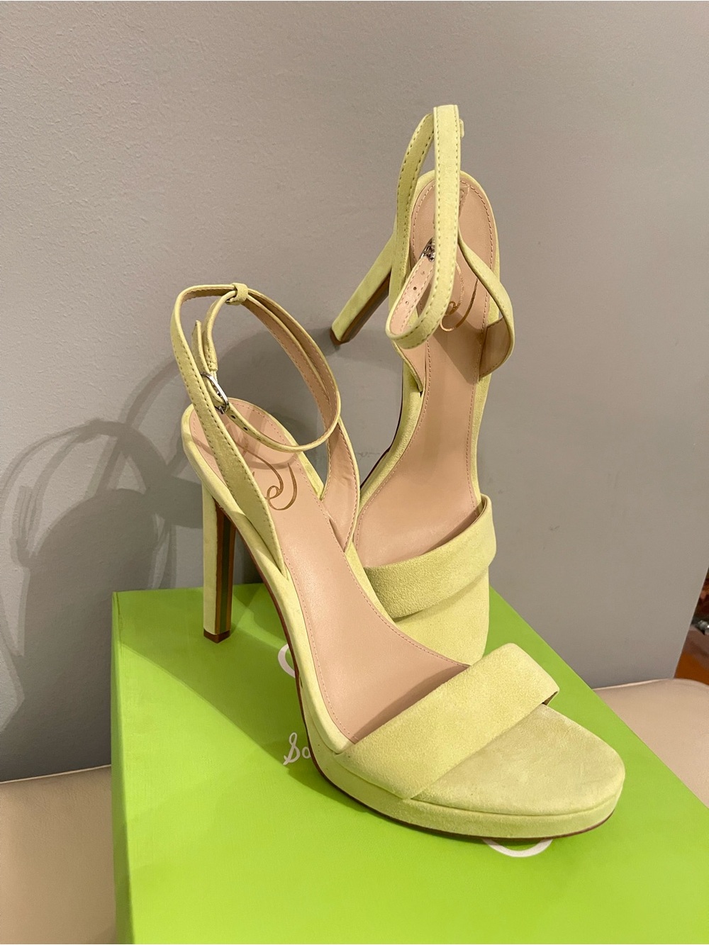 Jade Sam Edelman Women's Ankle-Strap High Heel Sandals Kiwi Green Suede size 10